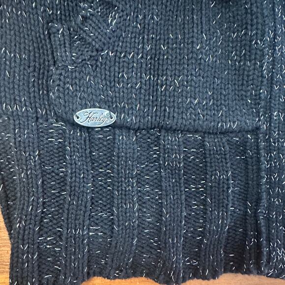 Harley Davidson Black/Silver Cotton Knit Sweater Zip Cardigan Embroidered, Large - Picture 5 of 9